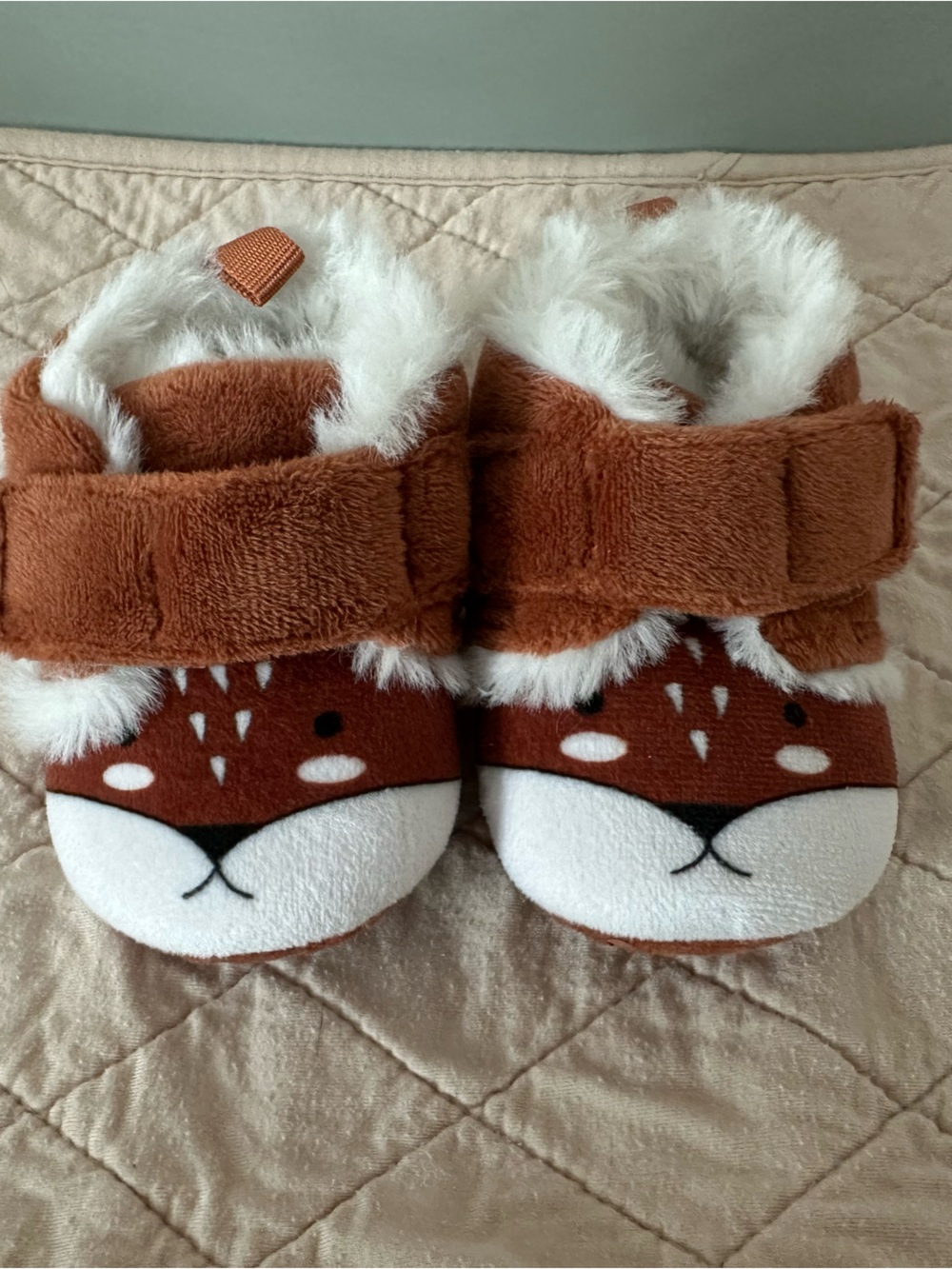H&M Brown & White Fox Plush Baby Slippers